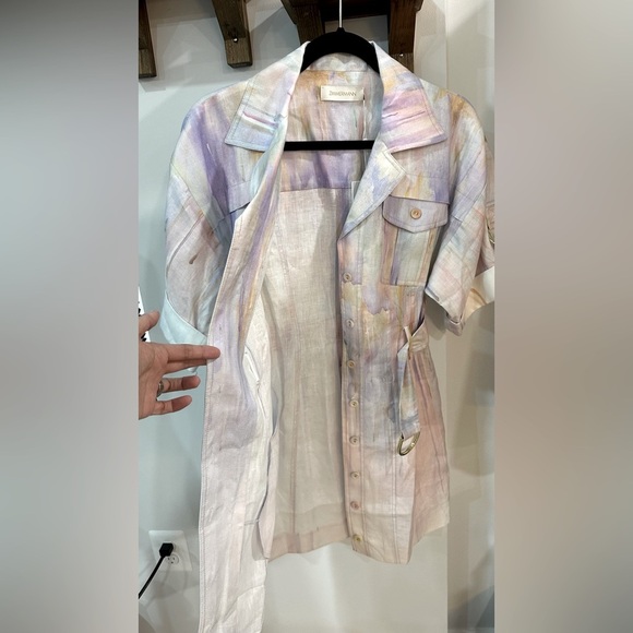 NWT ZIMMERMANN Rhythmic Multicolor Belted Linen Mini Dress Button AU 1 (US S/6) - Picture 13 of 16